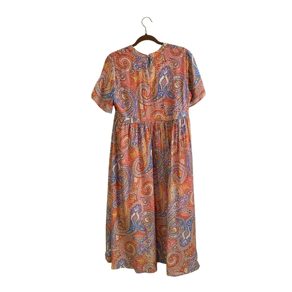 Molly Bracken Paisley V-Neck Midi Dress Coral L Boho Upside‎ Down Label